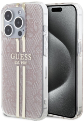 Husa pentru iPhone 15 Pro - Guess Hardcase IML 4G Gold Stripe GUHCP15LH4PSEGP - Pink 