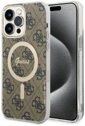 Husa pentru iPhone 15 Pro - Guess IML 4G MagSafe GUHMP15LH4STW - Brown 