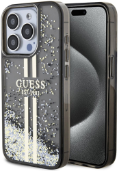 Husa pentru iPhone 15 Pro - Guess Liquid Glitter Gold Stripes GUHCP15LLFCSEGK - Black 