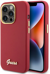 Husa pentru iPhone 15 Pro - Guess Silicone Script Metal Logo & Frame GUHCP15LSMBSLM - Red 