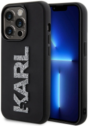 Husa pentru iPhone 15 Pro - Karl Lagerfeld 3D Design KLHCP15L3DMBKCK - Rubber Glitter Logo 