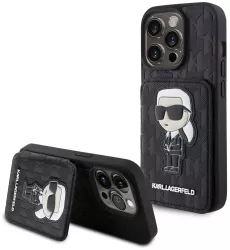 Husa pentru iPhone 15 Pro - Karl Lagerfeld Saffiano Cardslots and Stand KLHCP15LSAKKNSCK - Monogram Ikonik 