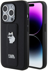 Husa pentru iPhone 15 Pro - Karl Lagerfeld Saffiano Gripstand KLHCP15LGSACHPK - Choupette Pins 