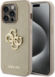 Husa pentru iPhone 15 Pro Max - Guess Leather Perforated 4G GUHCP15XPSP4LGD - Gold 