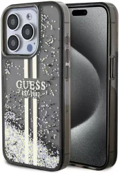 Husa pentru iPhone 15 Pro Max - Guess Liquid Glitter Gold Stripes GUHCP15XLFCSEGK - Black 