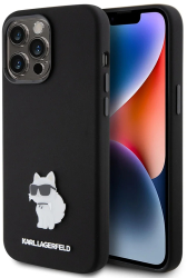 Husa pentru iPhone 15 Pro Max - Karl Lagerfeld Silicone KLHCP15XSMHCNPK - Choupette Metal Pin 