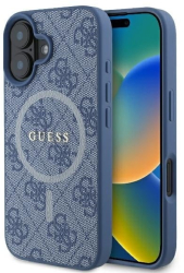 Husa pentru iPhone 16 - Guess 4G Ring Classic Logo MagSafe GUHMP16SG4GFRB - Blue