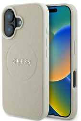 Husa pentru iPhone 16 - Guess Grained Gold Ring MagSafe GUHMP16SPGHSMME - Beige 
