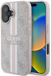 Husa pentru iPhone 16 - Guess Hardcase 4G Printed Stripes MagSafe GUHMP16SP4RPSP - Pink 