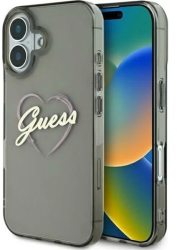 Husa pentru iPhone 16 - Guess Hardcase IML Heart GUHCP16SHCHGSPK - Black 