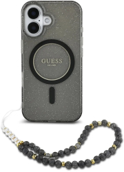 Husa pentru iPhone 16 - Guess IML Glitter with Pearl Strap MagSafe GUHMP16SHGCRELSK - Black 