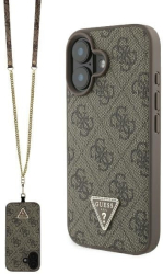Husa pentru iPhone 16 - Guess Leather Metal Logo Strass Crossbody GUHCP16SP4TDSCPW - Brown 