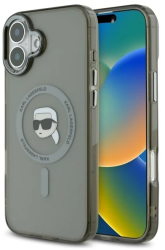 Husa pentru iPhone 16 - Karl Lagerfeld IML MagSafe KLHMP16SHLSKIK - Metal Karls Head 