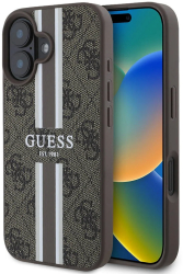 Husa pentru iPhone 16 Plus - Guess Hardcase 4G Printed Stripes MagSafe GUHMP16MP4RPSW - Brown 