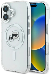 Husa pentru iPhone 16 Plus - Karl Lagerfeld IML MagSafe KLHMP16MHLSKCH - White Metal Karl&Choupette Head 