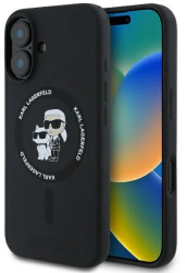 Husa pentru iPhone 16 Plus - Karl Lagerfeld Silicone Ring MagSafe KLHMP16MSCMKCRHK - Karl&Choupette 