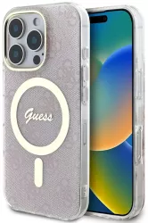 Husa pentru iPhone 16 Pro - Guess IML 4G MagSafe GUHMP16LH4STP - Pink 