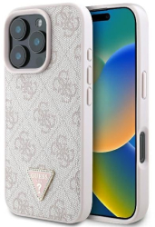 Husa pentru iPhone 16 Pro - Guess Leather 4G Triangle Strass GUHCP16LP4TDPP - Pink