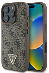 Husa pentru iPhone 16 Pro - Guess Leather 4G Triangle Strass GUHCP16LP4TDPW - Brown 