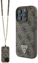 Husa pentru iPhone 16 Pro - Guess Leather Metal Logo Strass Crossbody GUHCP16LP4TDSCPW - Brown 