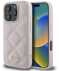 Husa pentru iPhone 16 Pro - Guess Quilted Metal Logo GUHCP16LPSQSQSP - Pink 