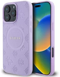 Husa pentru iPhone 16 Pro - Guess Saffiano Peony Classic Logo MagSafe GUHMP16LPSAPSMEU - Purple 