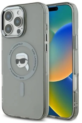 Husa pentru iPhone 16 Pro - Karl Lagerfeld IML MagSafe KLHMP16LHLSKIK - Metal Karls Head