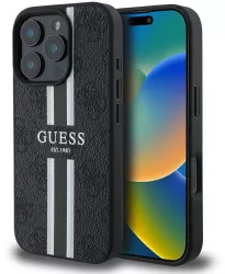 Husa pentru iPhone 16 Pro Max - Guess Hardcase 4G Printed Stripes MagSafe GUHMP16XP4RPSK - Black 