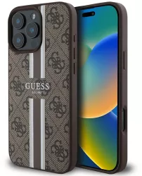 Husa pentru iPhone 16 Pro Max - Guess Hardcase 4G Printed Stripes MagSafe GUHMP16XP4RPSW - Brown 