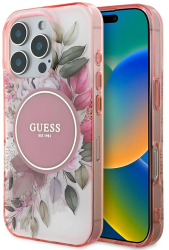 Husa pentru iPhone 16 Pro Max - Guess IML Flower & Tonal Circle MagSafe GUHMP16XHFWBDCEP - Pink