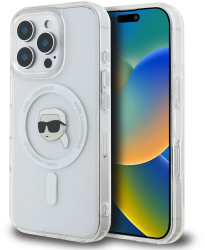 Husa pentru iPhone 16 Pro Max - Karl Lagerfeld IML MagSafe KLHMP16XHLSKIH - White Karls Head 