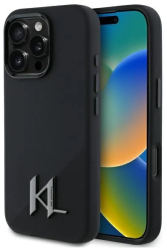 Husa pentru iPhone 16 Pro Max - Karl Lagerfeld Silicone MagSafe KLHMP16XSCMKMPCK - Shadow Metal Initial 