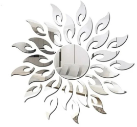 Set 27 Oglinzi Acrilice Decorative Autoadezive DAVIDAMI Concept® model Raze de Soare Argintiu dimensiune 50
