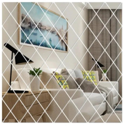 Set 58 Oglinzi Acrilice Decorative Autoadezive DAVIDAMI Concept® model Romb dimensiune 100 cm x 100 cm