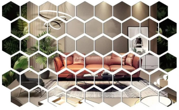 Set 64 Oglinzi Acrilice Decorative Autoadezive DAVIDAMI Concept® model Hexagon dimensiune 18.5 cm x 16 cm x