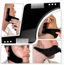 Set Pieptan contur barba GOGOU purta o baveta sablon pentru modelarea barbii Negru