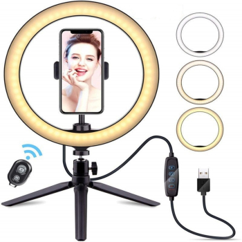 Lampa Circulara Make up Profesionala Seming Ring Light QX-260 10-inch/26CM LED cu Lumina Rece/Calda Tip Inel cu Trepied stabil 55cm s 