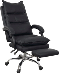 Scaun directorial AB041 piele ecologica cadru cromat spatar rabatabil suport pentru picioare sarcina maxima 120 kg negru 