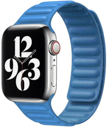 Curea iUni compatibila cu Apple Watch Ultra/SE/8/7/6/5/4/3/2/1 44mm Leather Link Blue 