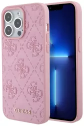 Husa pentru iPhone 15 Pro Max - Guess Leather 4G Stamped GUHCP15XP4EPMP - Pink 