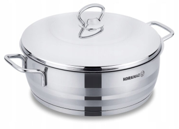 Oala cu capac din inox 26x10cm 5 3litri compatibila cu toate tipurile de aragaz Korkmaz