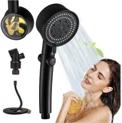 Set 3 elemente pentru dus para de dus moderna + furtun flexibil + suport pentru perete culoare Neagra 