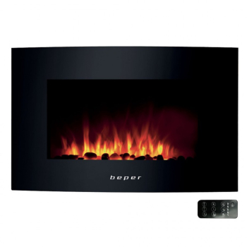 Semineu electric Beper RI.503 2000W 5 setari flacara 3D Montare pe perete Temporizator saptamanal Telecomanda Negru