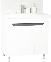 Set mobilier baie GN7561 cu lavoar ceramic front MDF 80 cm 3 usi 2 rafturi picioare cromate reglabile alb/antracit 
