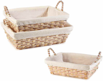 Set 3 cosuri bambus textil 34x24x9 cm 32x22x8.5 cm 29.5x19x8 cm 