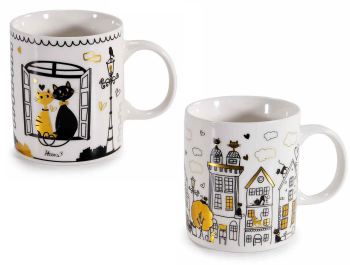 Set 6 cani portelan multicolor 8.5x9.5 cm 350 ml 
