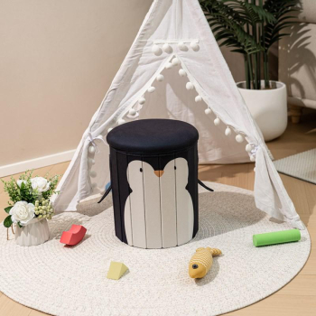 Taburet figurina pentru copii cu spatiu depozitare- Pinguin 