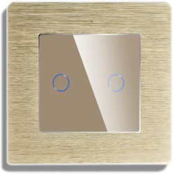 Intrerupator Dublu Cap Scara / Cruce cu Touch din Sticla si Rama de Aluminiu LUXION RF433 Auriu