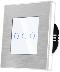 Intrerupator Triplu cu Touch din Sticla si Rama de Aluminiu LUXION Protocol ZigBee Alb 