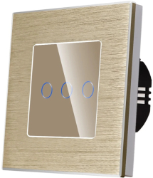 Intrerupator Triplu cu Touch din Sticla si Rama de Aluminiu LUXION Protocol ZigBee Auriu 